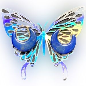 🦋Cobalt Blue with Marbled Brown Swirls Gold Tone Hoop Earrings by Cookie Lee